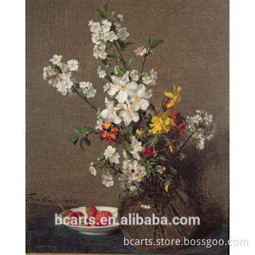 Unique brown custom size ancient flower pot painting on canvas for wholesale